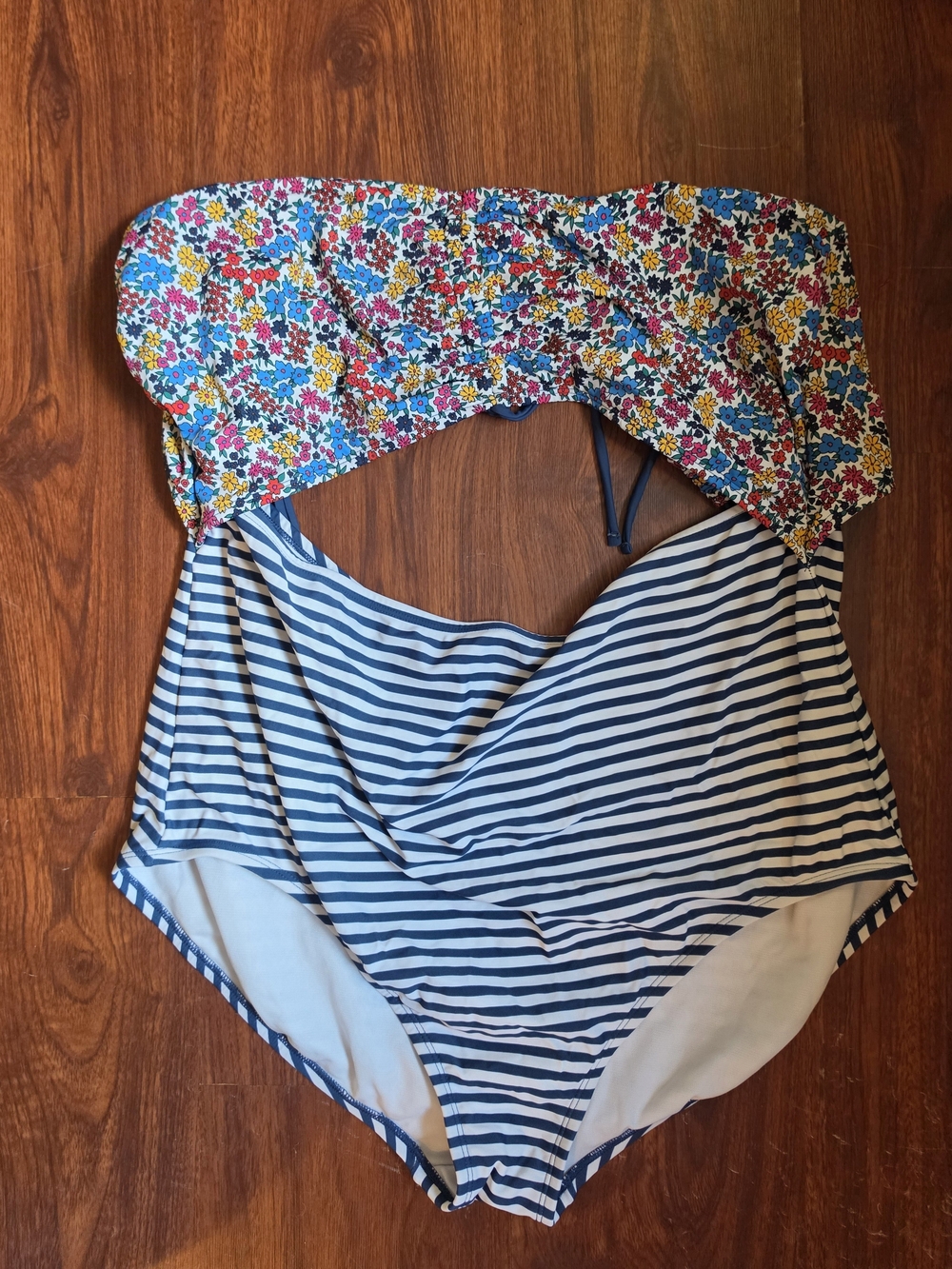 Time and Tru Navy Stripe One-Piece with Floral Bandeau